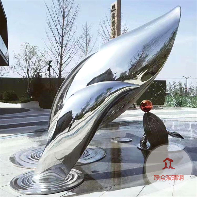 不銹鋼雕塑定制戶外大型鏡面抽象鹿金屬鏤空?qǐng)A環(huán)月亮浪花景觀擺件