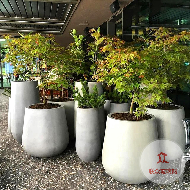 玻璃鋼橢圓花盆商場酒店美陳簡約組合戶外白色花瓶花器裝飾定制款