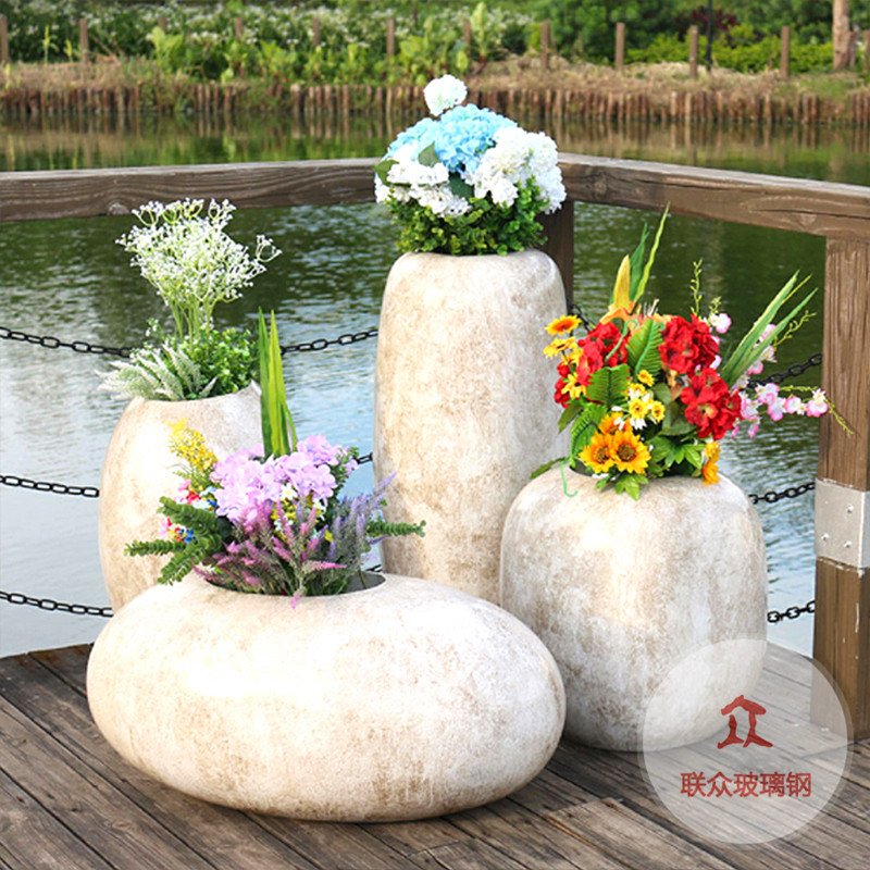 玻璃鋼花箱商場(chǎng)美陳花盆戶外移動(dòng)花槽園林景觀異形花缽白色大花壇