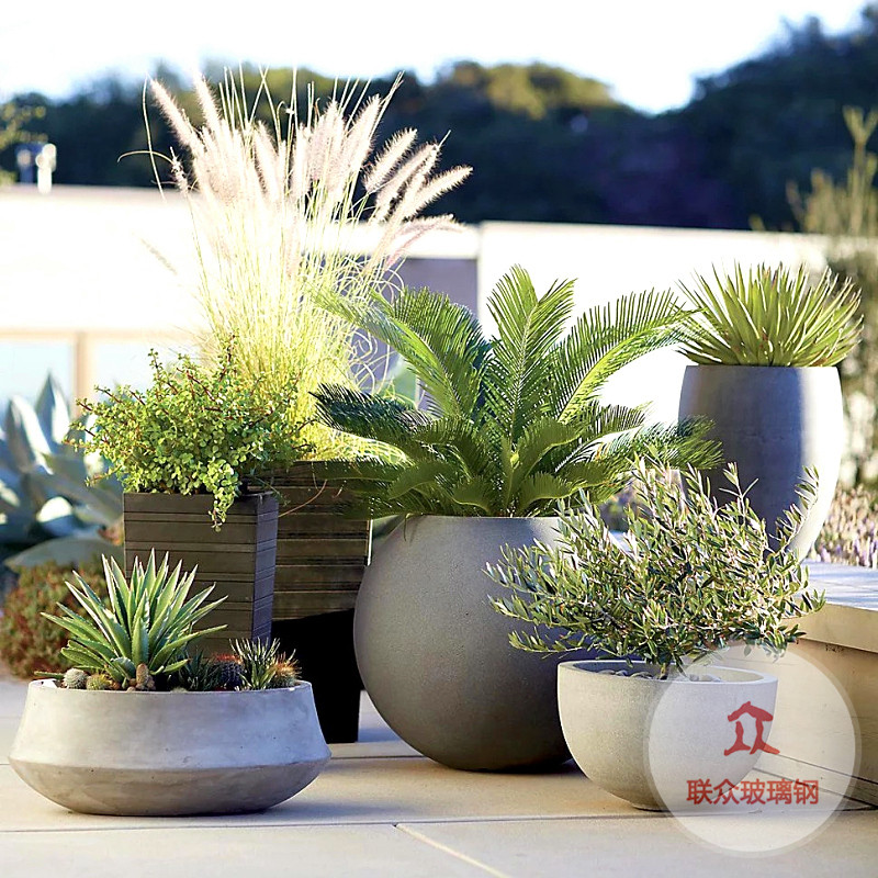 玻璃鋼花盆商場(chǎng)酒店景觀美陳花器戶外廣場(chǎng)落地大花盆組合擺件廠家