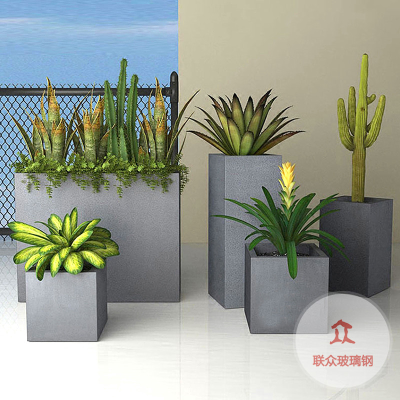 花器玻璃鋼長方形花盆定制黑色商場美陳花箱組合隔斷花槽廣州樹池