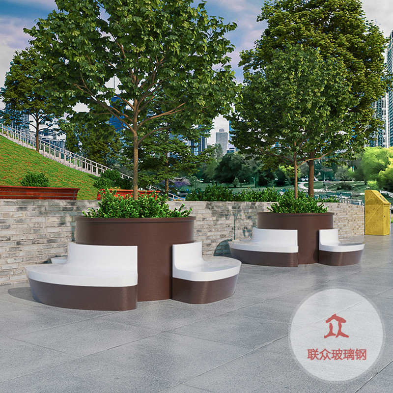玻璃鋼休閑座椅樹(shù)池花盆防腐木坐凳創(chuàng)意戶外公共休息商場(chǎng)景觀定制