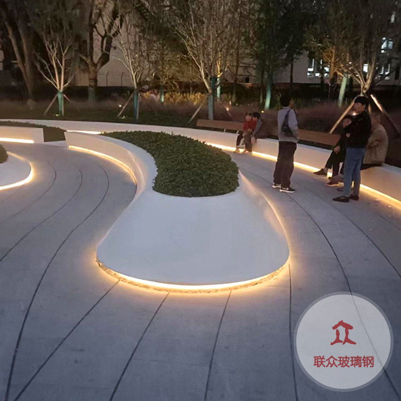 玻璃鋼休閑座椅樹池花盆防腐木坐凳創(chuàng)意戶外公共休息商場景觀長椅